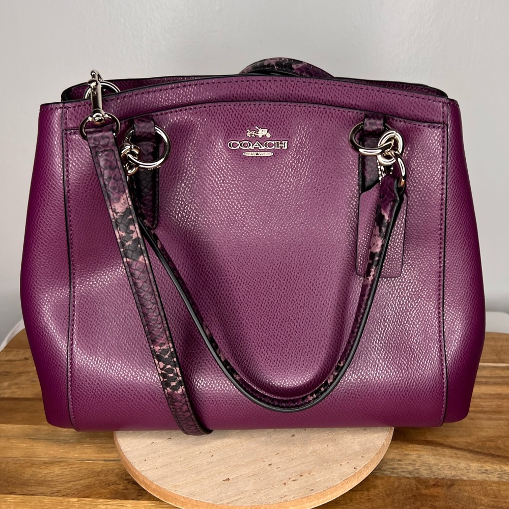 Rare Coach Minetta Plum Exotic Python Embossed Cr… - image 1